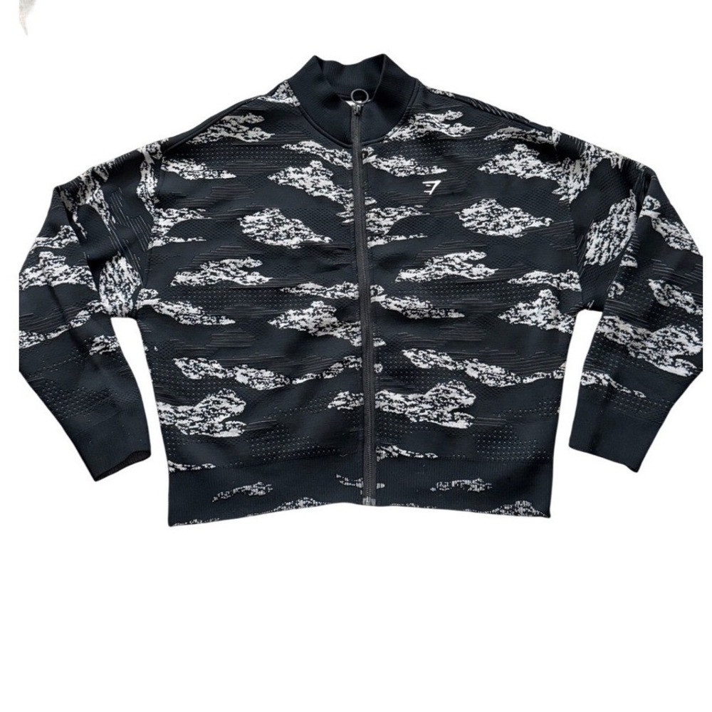 Gymshark Energy Seamless Bomber Jacket Womens Large Black Camo Full Zip zz108